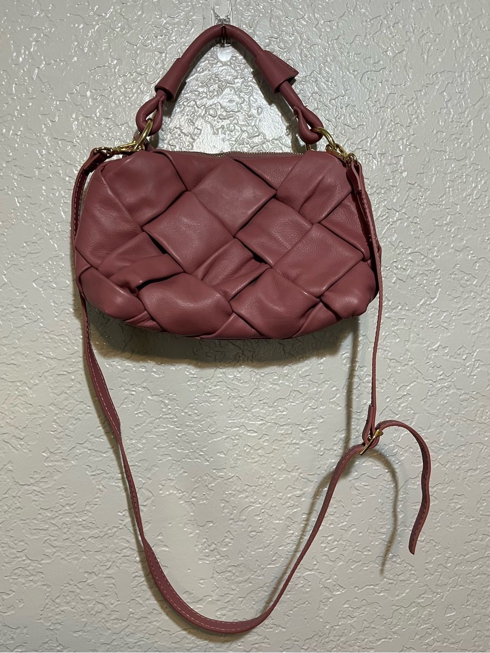 Valentina Fiore Rose Blush Leather Woven Crossbody Purse Handmade in Italy